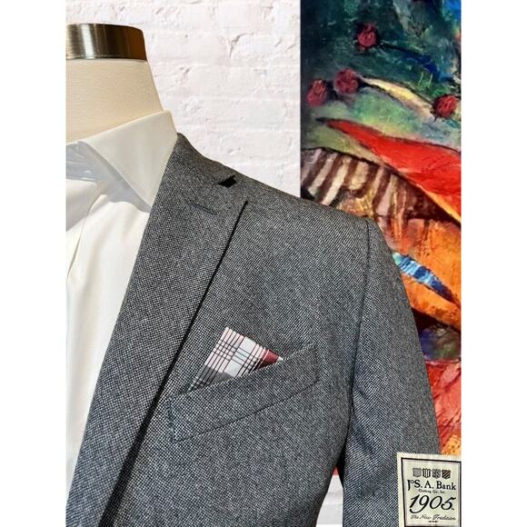 Jos A Bank 1905 41R Slim Charcoal Gray Twill Blazer Sport Suit Jacket - Picture 3 of 16